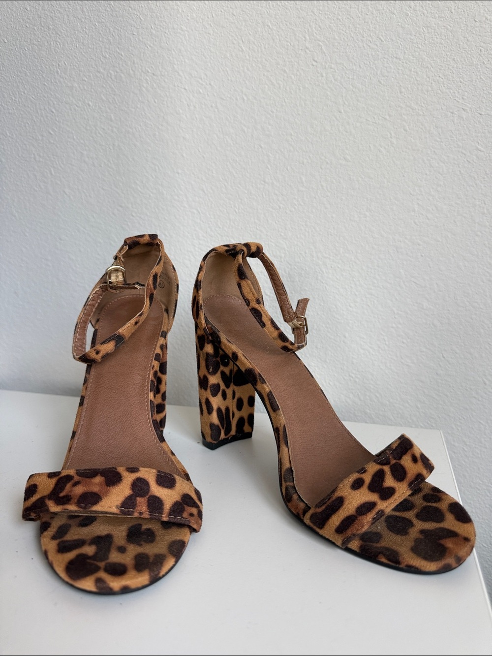 Bella Marie Leopard Print Block Heel Sandals - Brown/Black